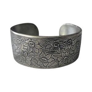 Vintage Cuff Bracelet Salisbury Pewter MARCH Flower Embossed Floral Design